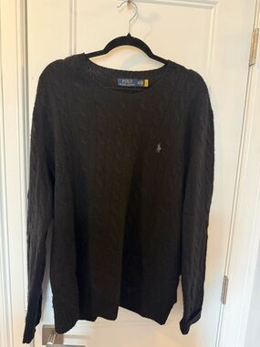 Ralph Lauren Black Cable-Knit Crewneck Sweater wool/cashmere blend